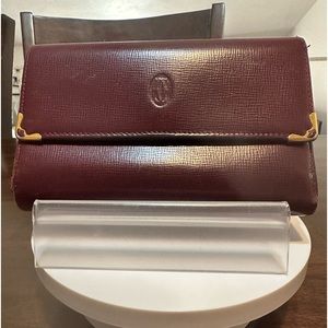 Authentic Cartier Bordeaux Burgundy Red & Gold Trifold Kisslock Vintage …